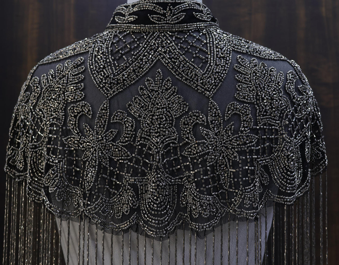 Gunmetal Grey Beaded Bridal Cape: Wedding & Evening Cover-Up