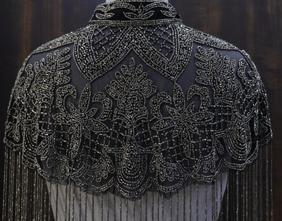 Gunmetal Grey Beaded Bridal Cape: Wedding & Evening Cover-Up