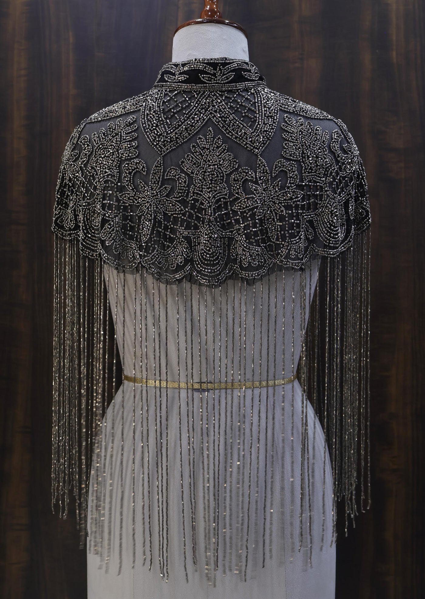 Gunmetal Grey Beaded Bridal Cape: Wedding & Evening Cover-Up