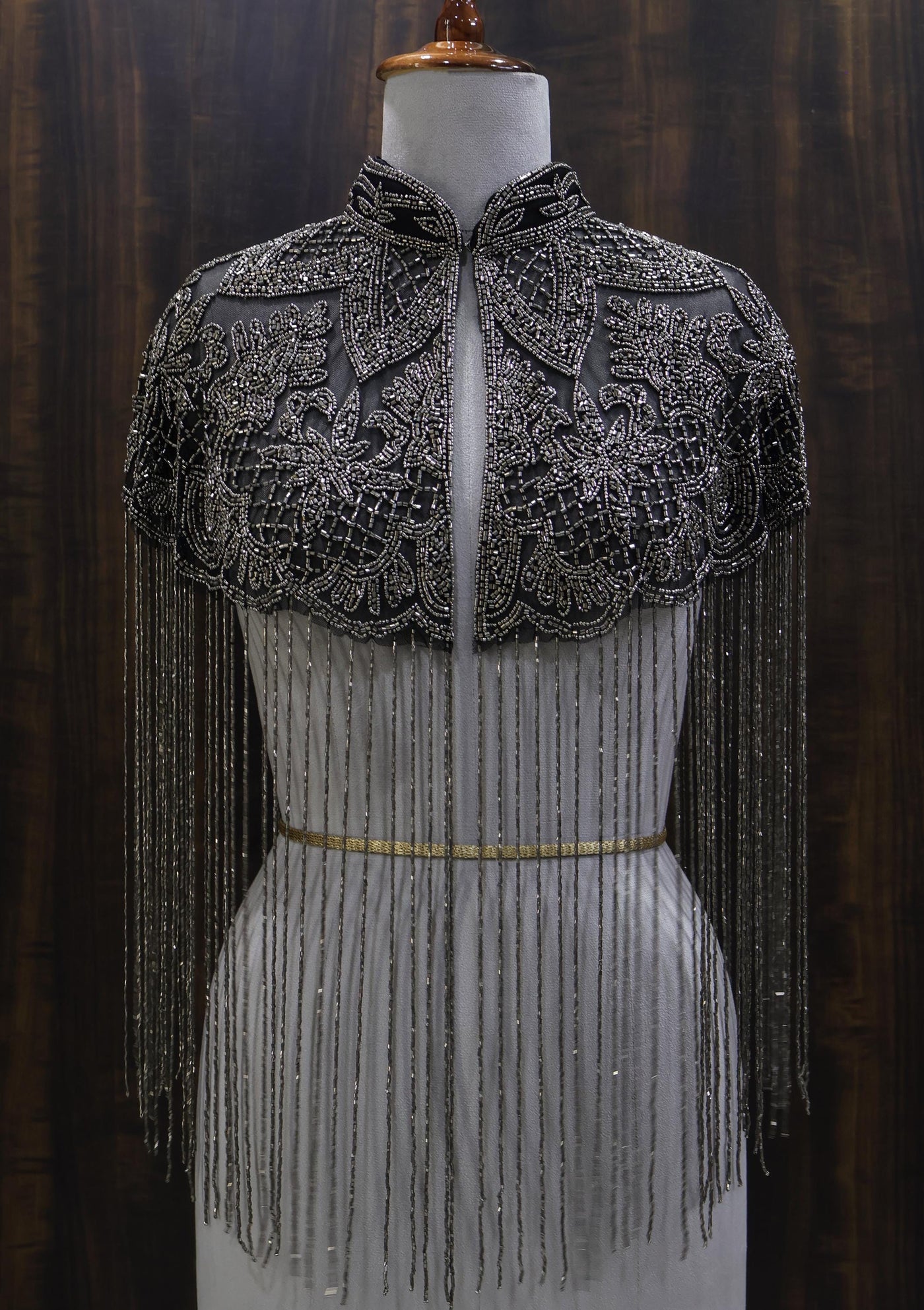 Gunmetal Grey Beaded Bridal Cape: Wedding & Evening Cover-Up