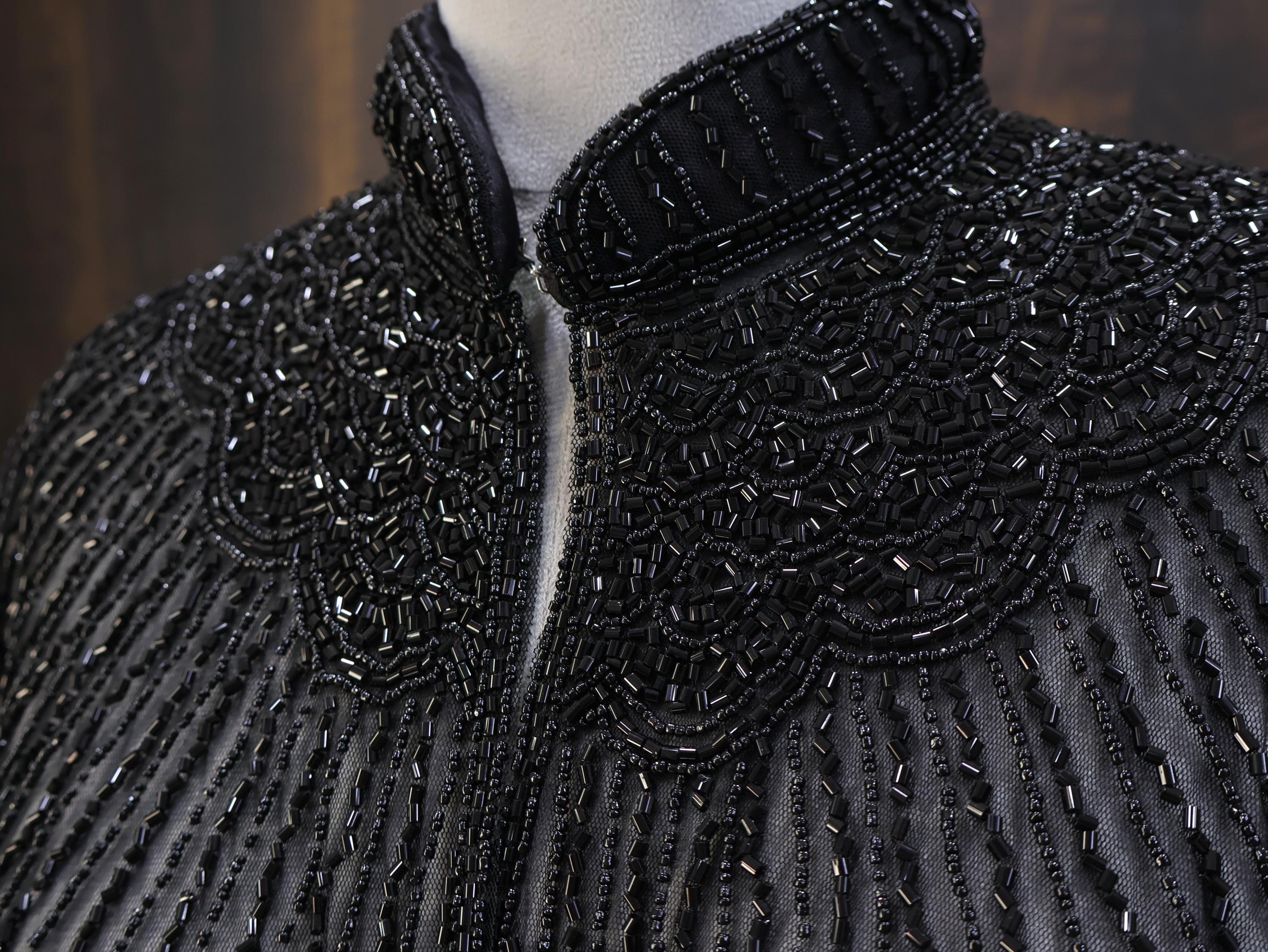 Deep Black Beaded Bridal Cape: Wedding & Evening Cover-Up