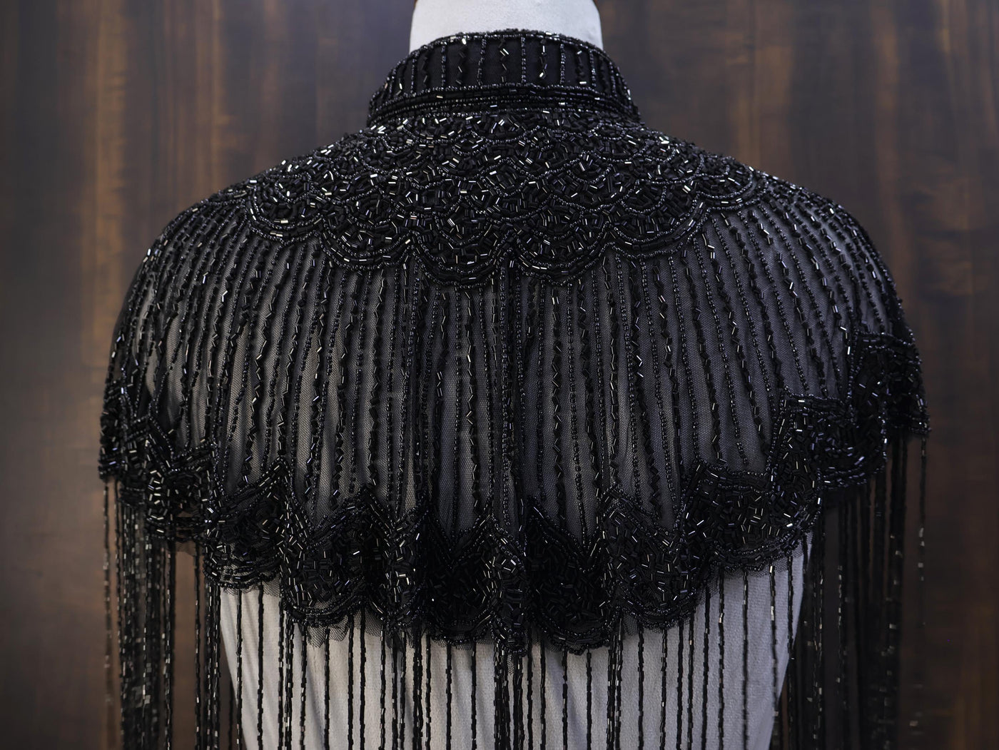 Deep Black Beaded Bridal Cape: Wedding & Evening Cover-Up