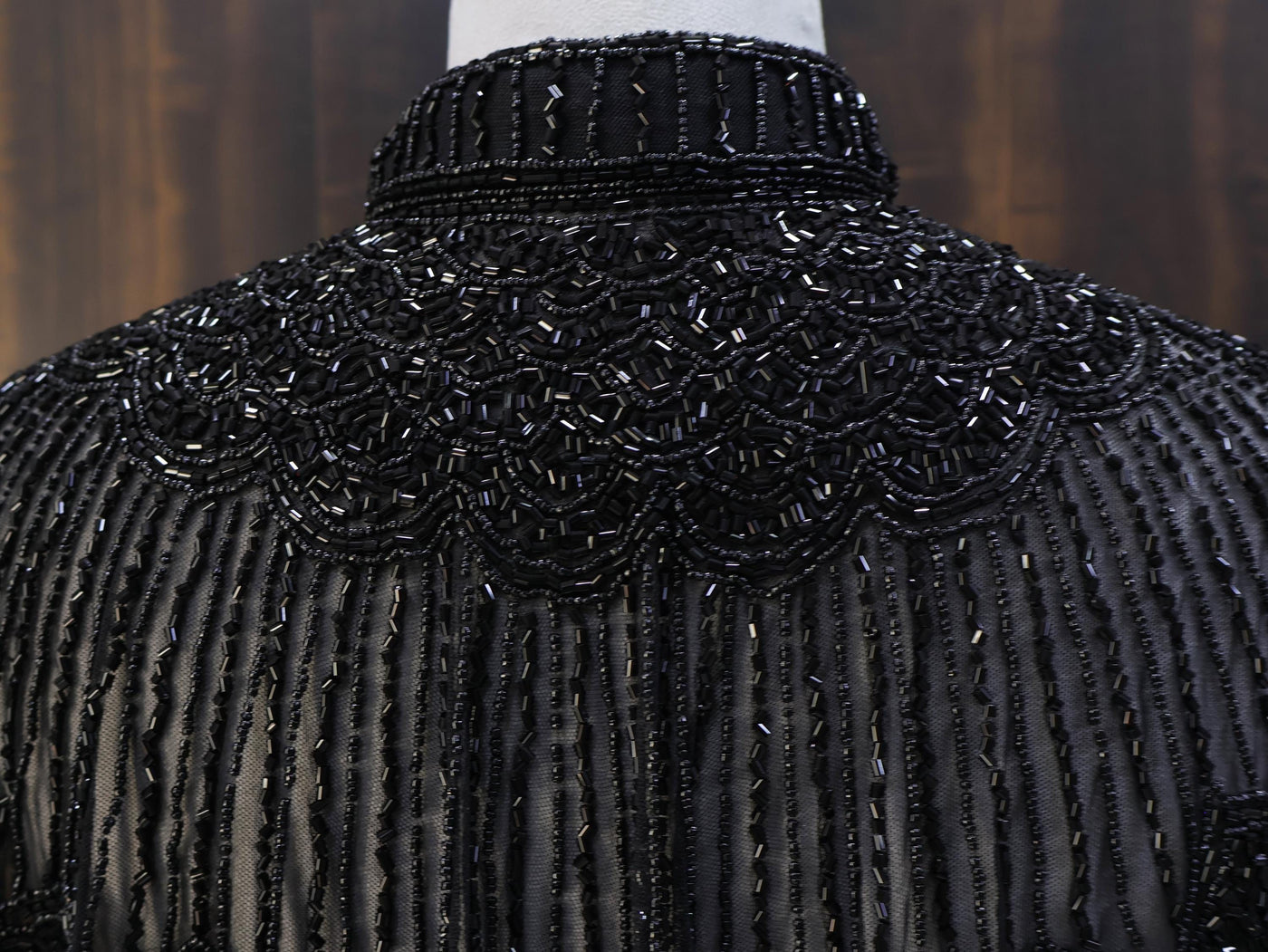 Deep Black Beaded Bridal Cape: Wedding & Evening Cover-Up