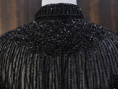Deep Black Beaded Bridal Cape: Wedding & Evening Cover-Up