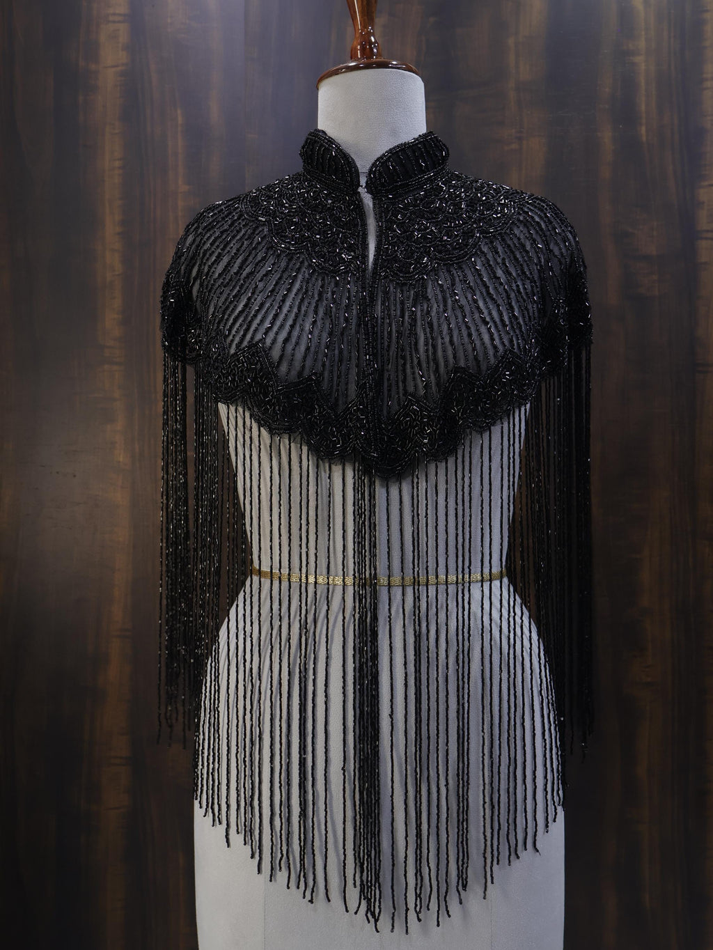 Deep Black Beaded Bridal Cape: Wedding & Evening Cover-Up