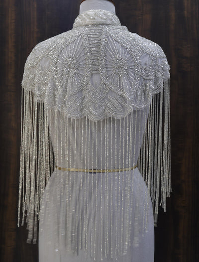 White/ Silver Beaded Bridal Cape: Wedding & Evening Cover-Up Shrug