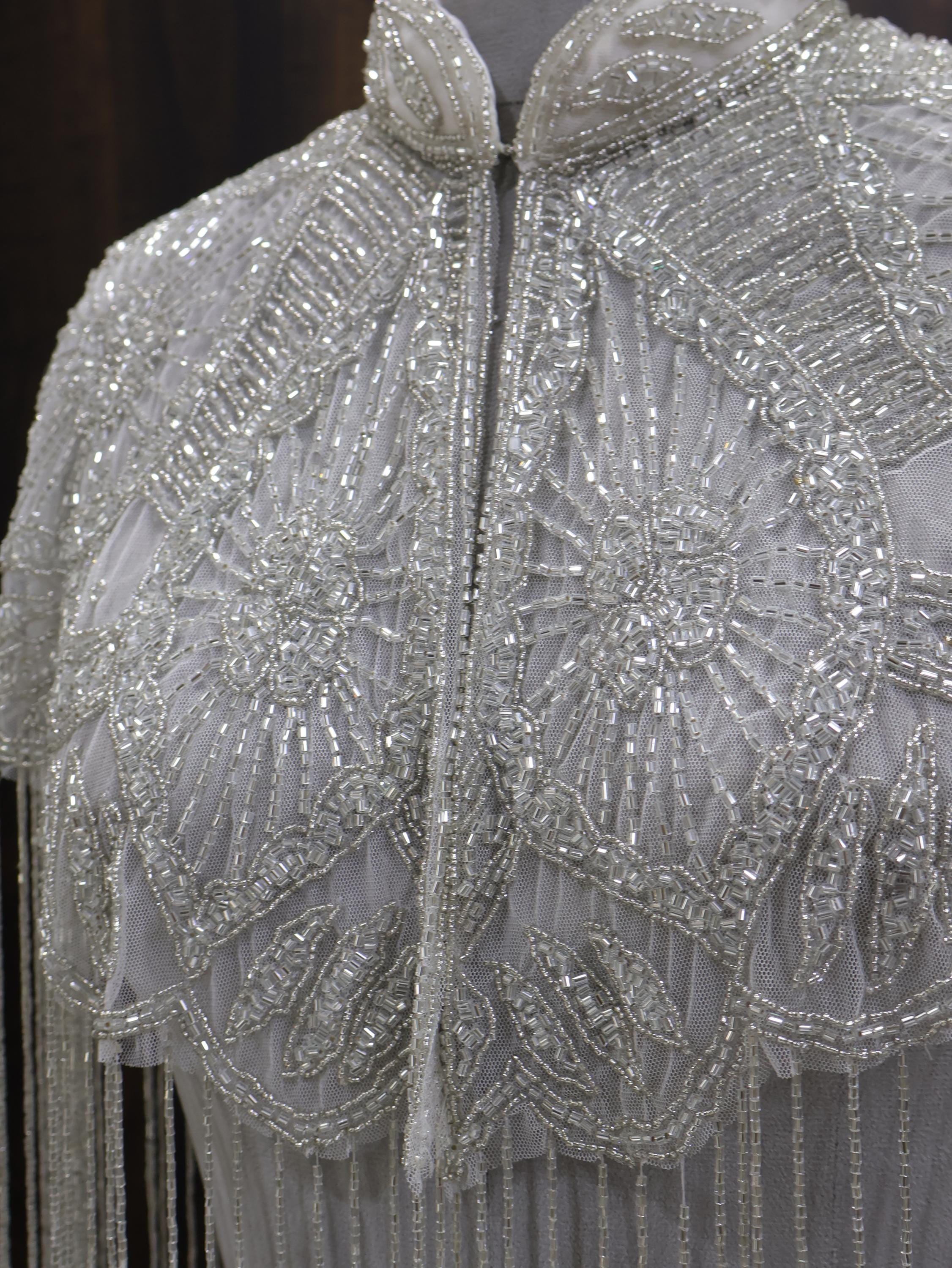 White/ Silver Beaded Bridal Cape: Wedding & Evening Cover-Up Shrug