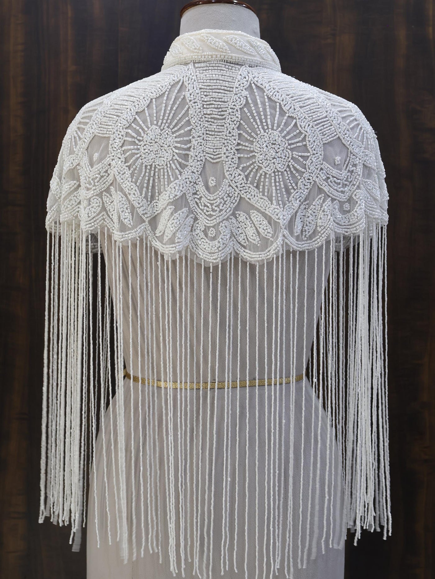 White/ Silver Beaded Bridal Cape: Wedding & Evening Cover-Up Shrug