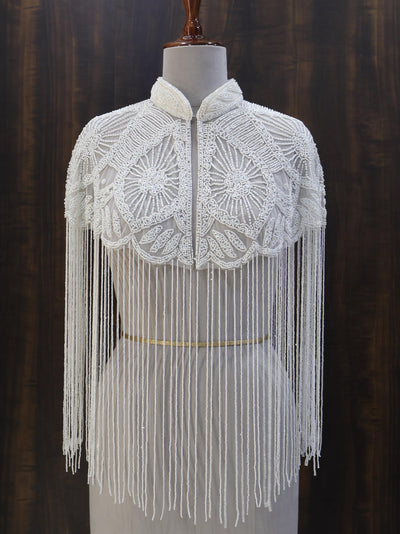 White/ Silver Beaded Bridal Cape: Wedding & Evening Cover-Up Shrug