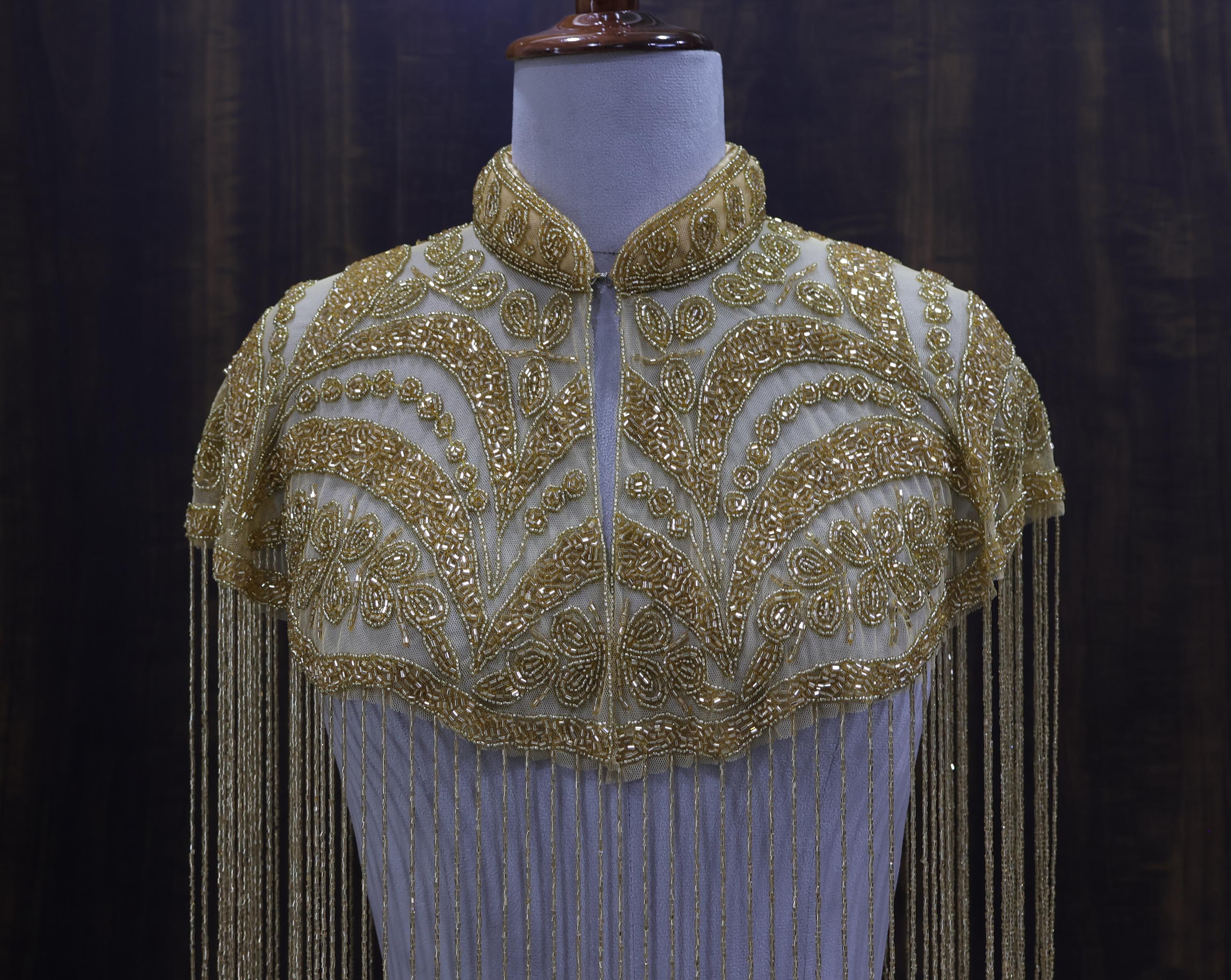 Black/ Golden Beaded Bridal Cape: Wedding & Evening Cover-Up Shrug