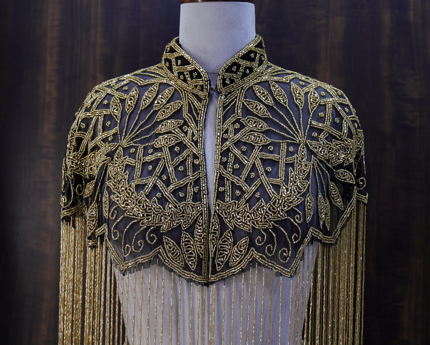 Black/ Golden Beaded Bridal Cape: Wedding & Evening Cover-Up Shrug