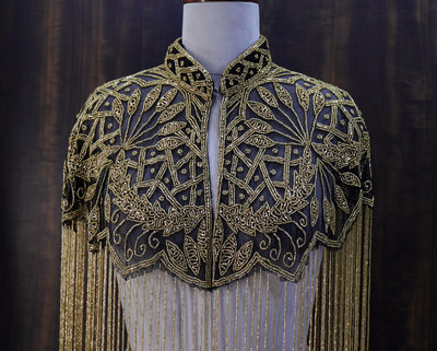 Black/ Golden Beaded Bridal Cape: Wedding & Evening Cover-Up Shrug