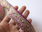 Pink/ Purple Zari Embroidered Trim: Floral Indian Sari Lace 9 Yards
