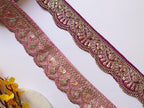 Pink/ Purple Zari Embroidered Trim: Floral Indian Sari Lace 9 Yards