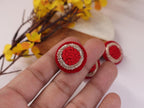 Red/ Maroon Hand Embroidered Button Set: (Pack of 3)