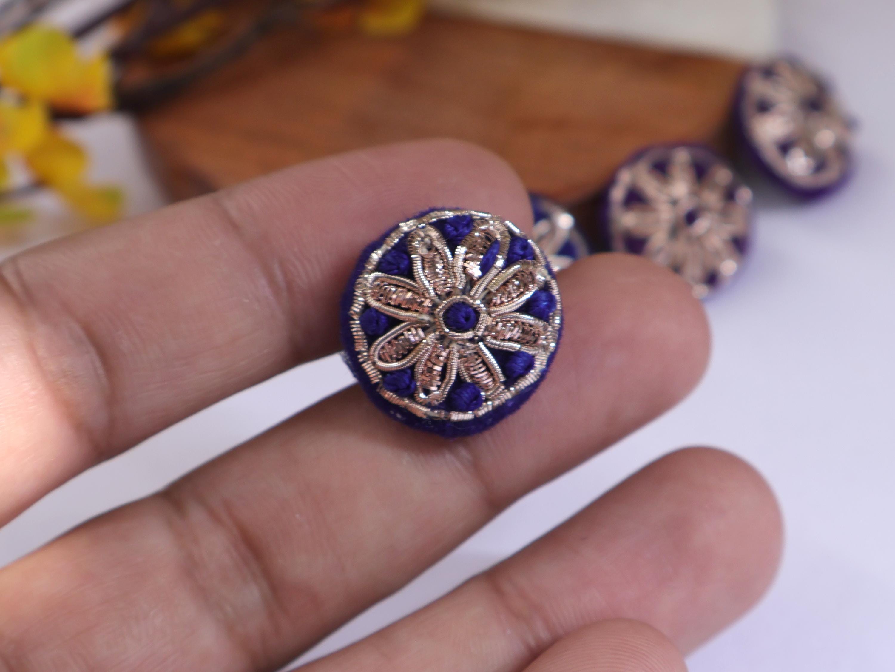 Blue/ Purple Hand Embroidered Button Set: (Pack of 6)