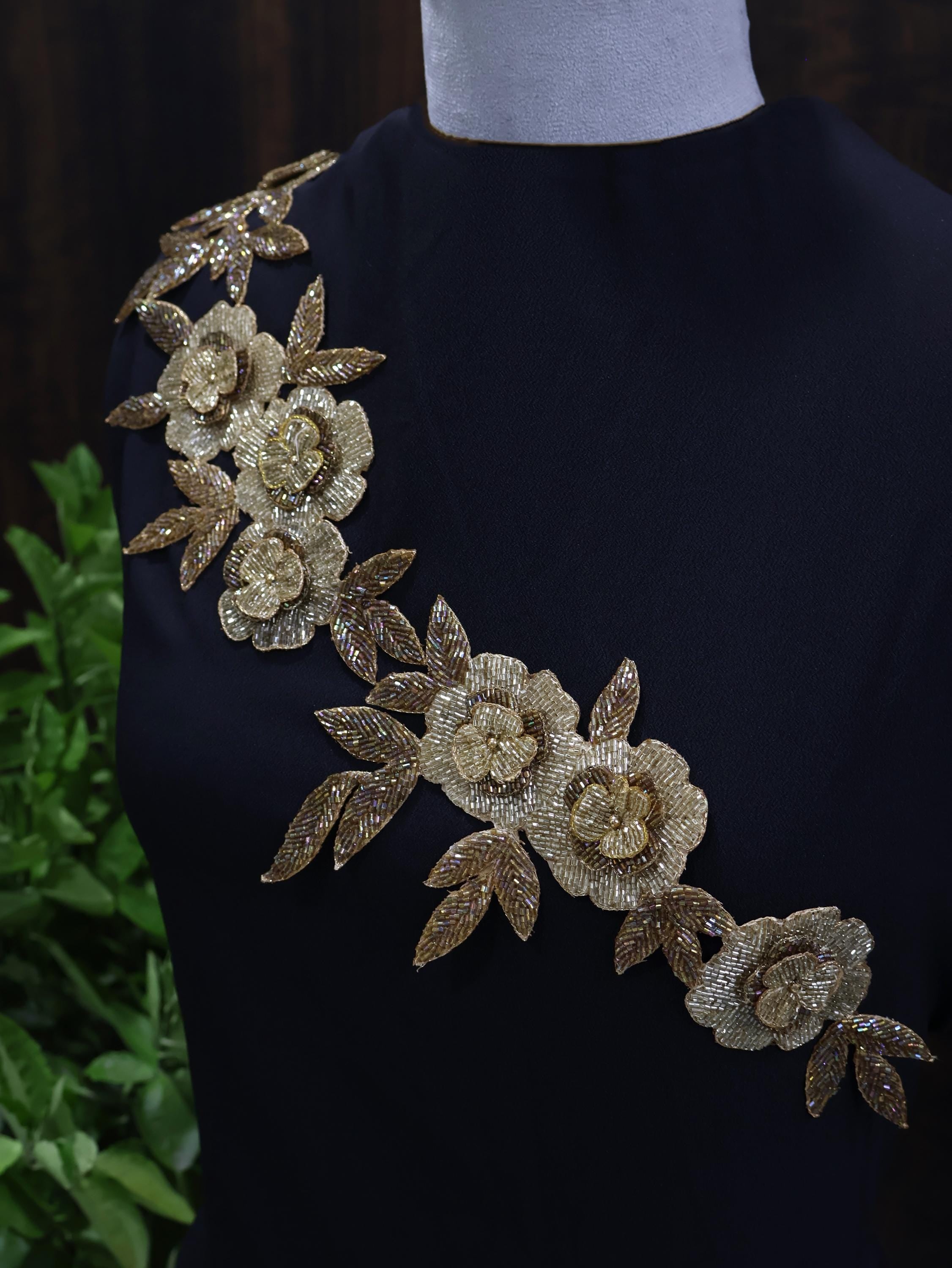 Beaded Cutdana Sew-on Patches Set: Hand Embroidered Appliques