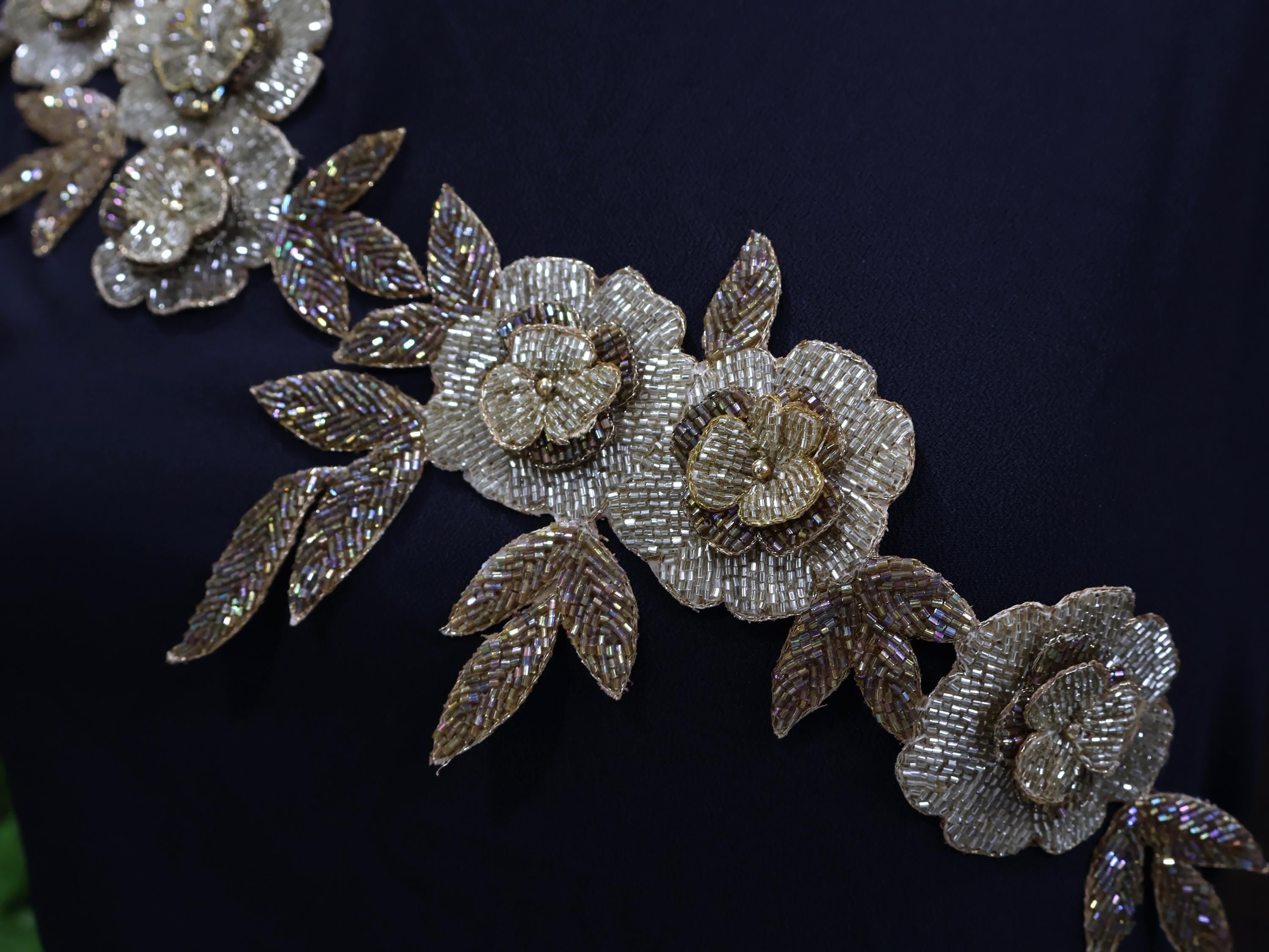 Beaded Cutdana Sew-on Patches Set: Hand Embroidered Appliques