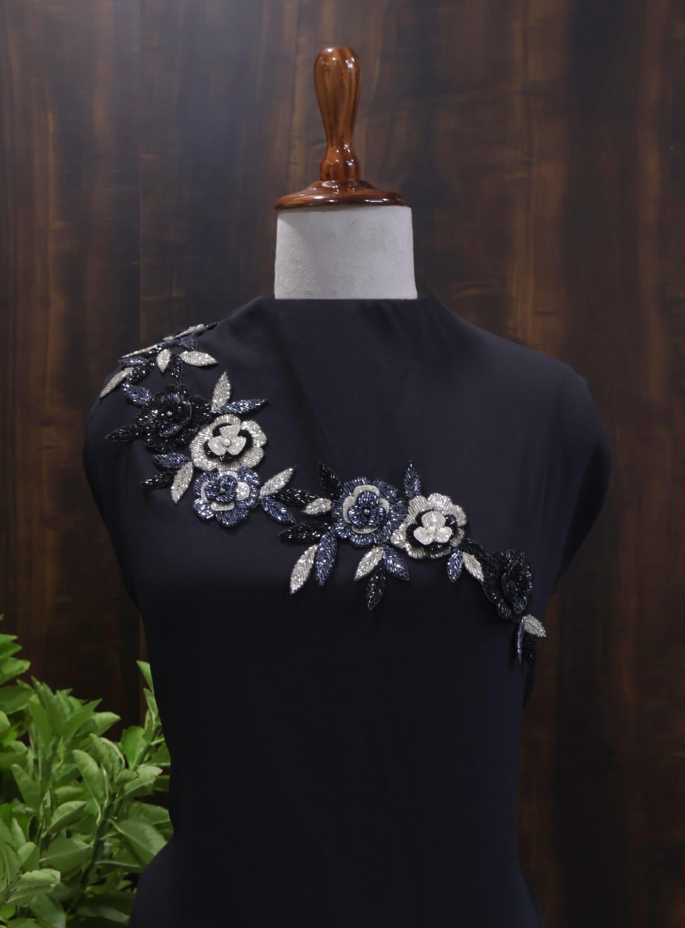 Beaded Cutdana Sew-on Patches Set: Hand Embroidered Appliques