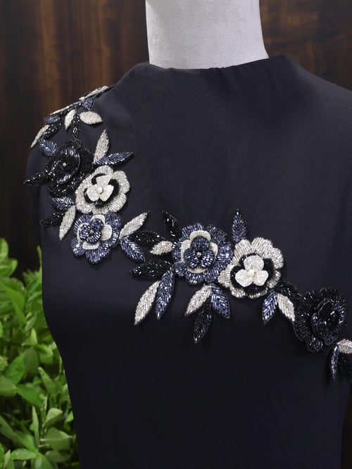 Beaded Cutdana Sew-on Patches Set: Hand Embroidered Appliques