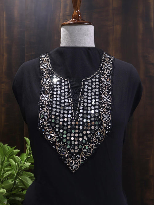 Black Mirror Embellished Neckline Patch: Zari DIY Garment Applique