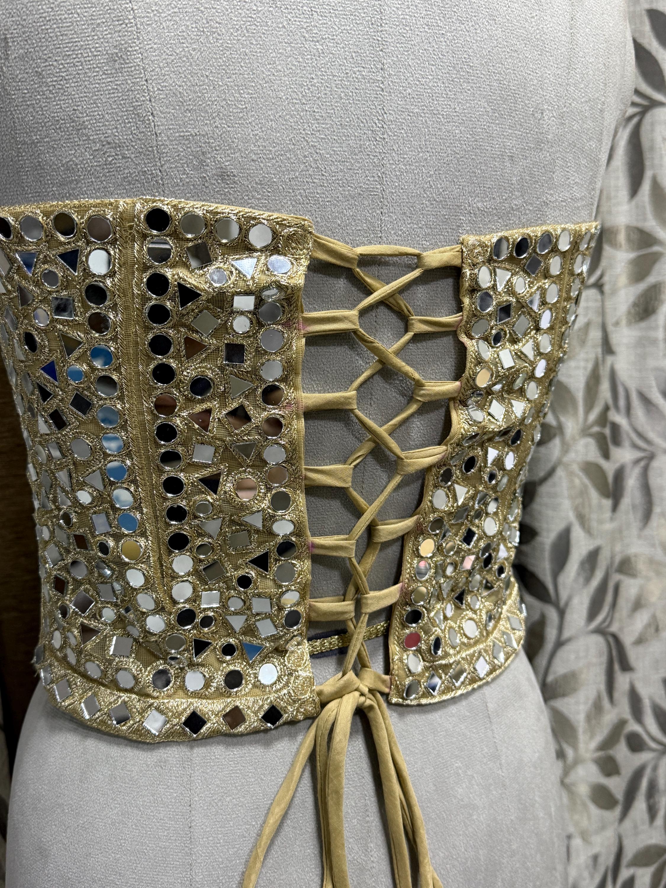 Luxury Gold Mirror Work Corset: Embellished Bustier for Party Wear