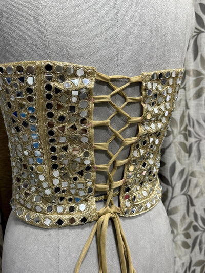 Luxury Gold Mirror Work Corset: Embellished Bustier for Party Wear