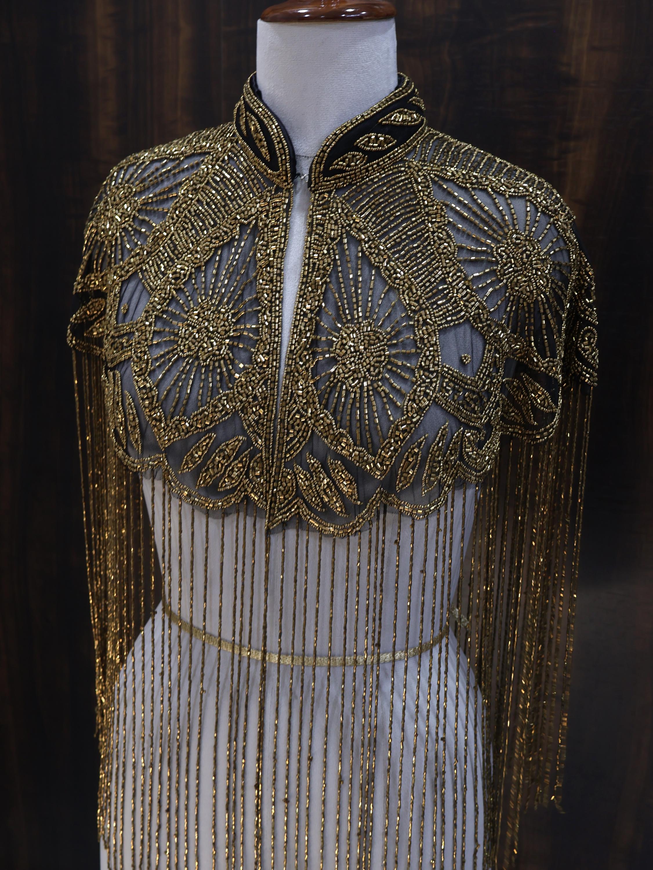 Antique Gold Beaded Bridal Cape: Wedding & Evening Cover-Up Shrug