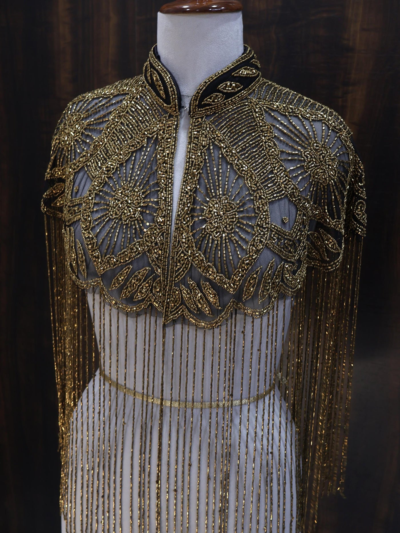 Antique Gold Beaded Bridal Cape: Wedding & Evening Cover-Up Shrug
