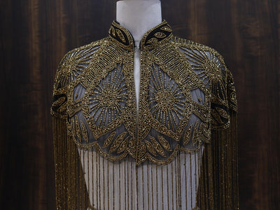 Antique Gold Beaded Bridal Cape: Wedding & Evening Cover-Up Shrug
