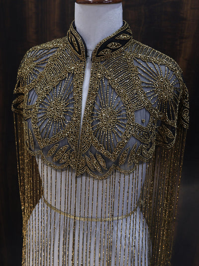Antique Gold Beaded Bridal Cape: Wedding & Evening Cover-Up Shrug