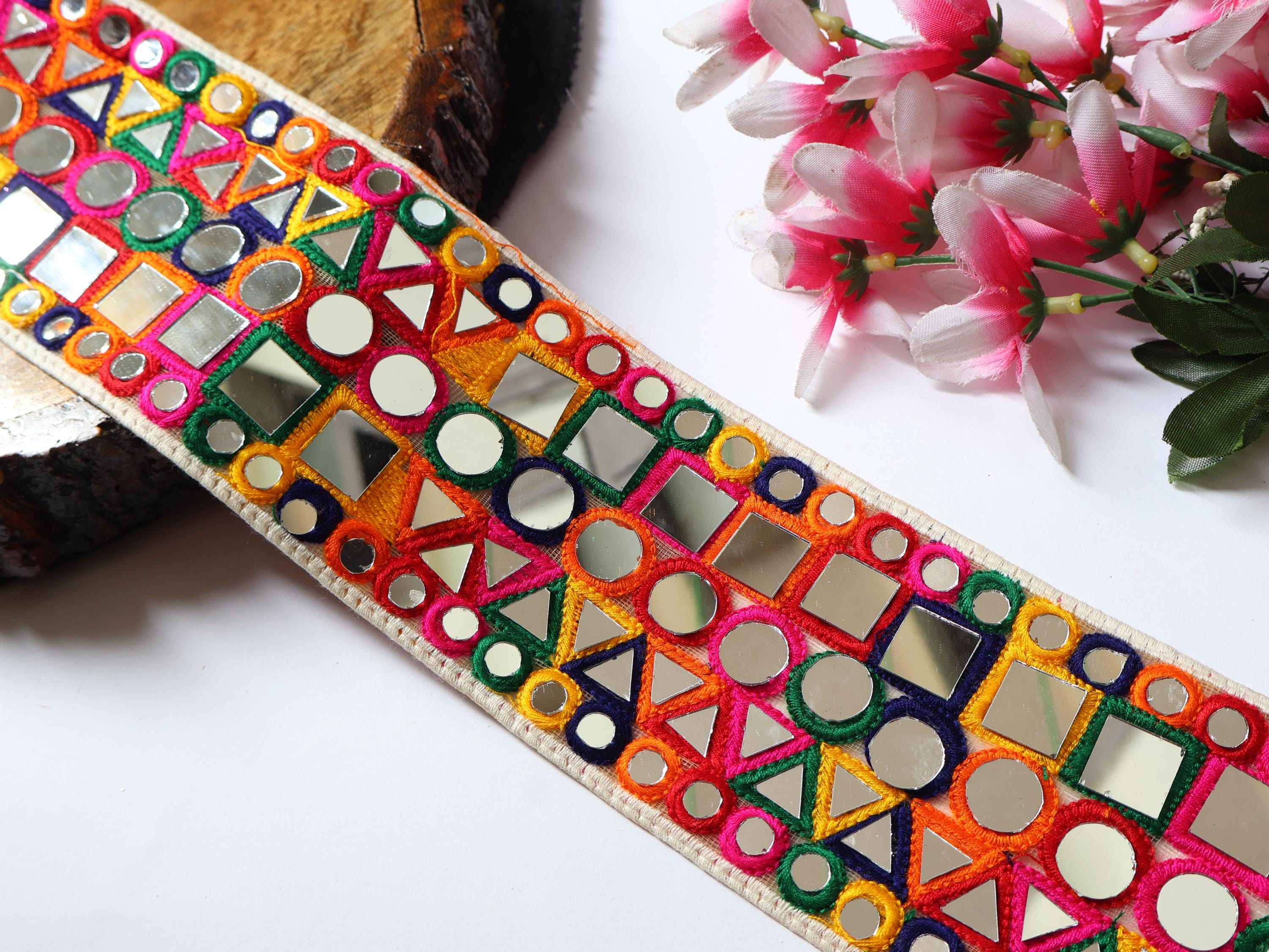 Bohemian Mirror Lace Trim: Colorful Indian Embroidered Border (9cm)