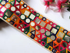 Bohemian Mirror Lace Trim: Colorful Indian Embroidered Border (9cm)