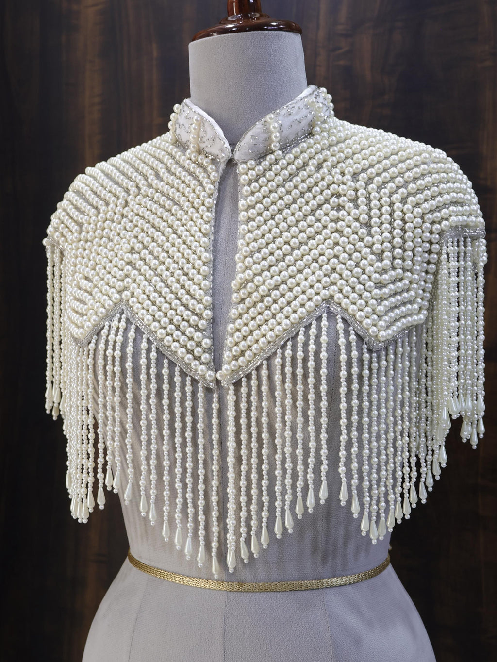 White Pearl Beaded Cape: Wedding & Evening Cover-Up Shrug