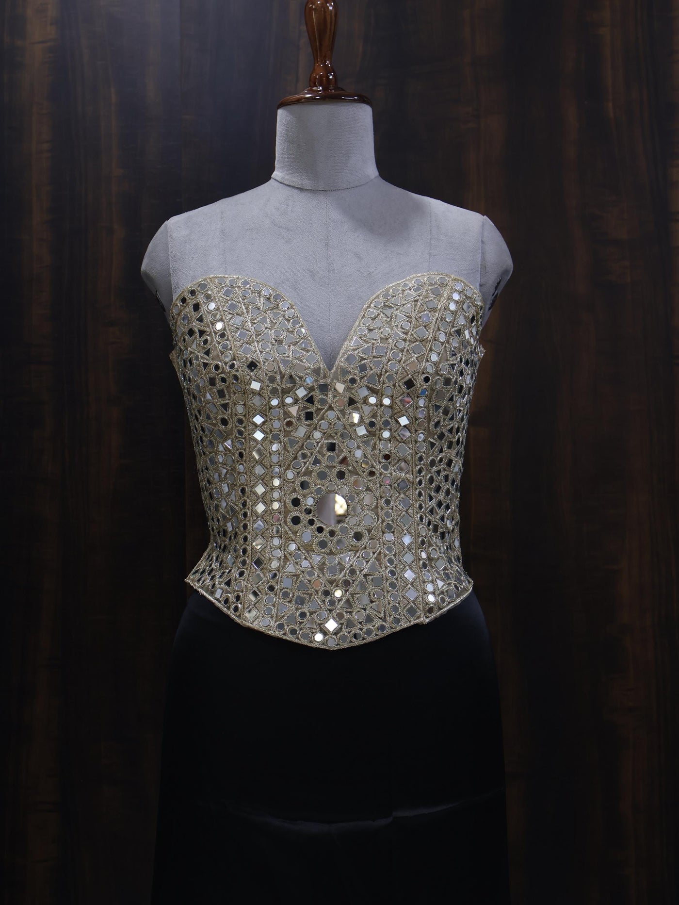 Luxury Gold Mirror Work Corset: Embellished Bustier for Party Wear