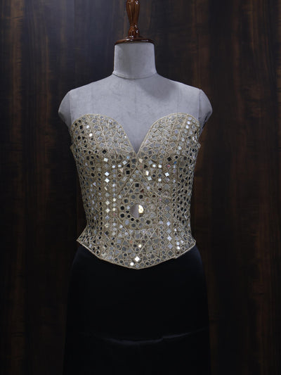 Luxury Gold Mirror Work Corset: Embellished Bustier for Party Wear