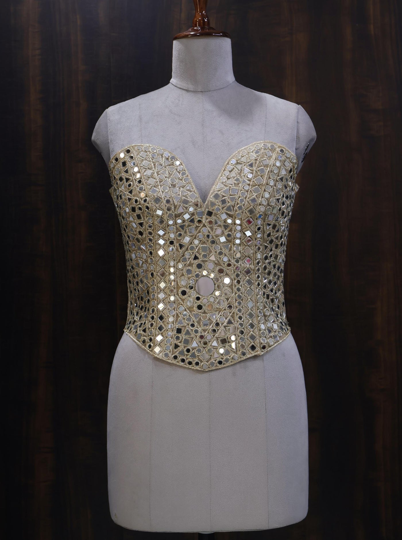 Luxury Gold Mirror Work Corset: Embellished Bustier for Party Wear