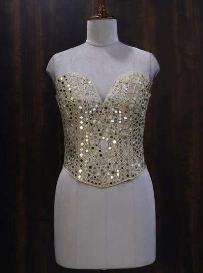 Luxury Gold Mirror Work Corset: Embellished Bustier for Party Wear
