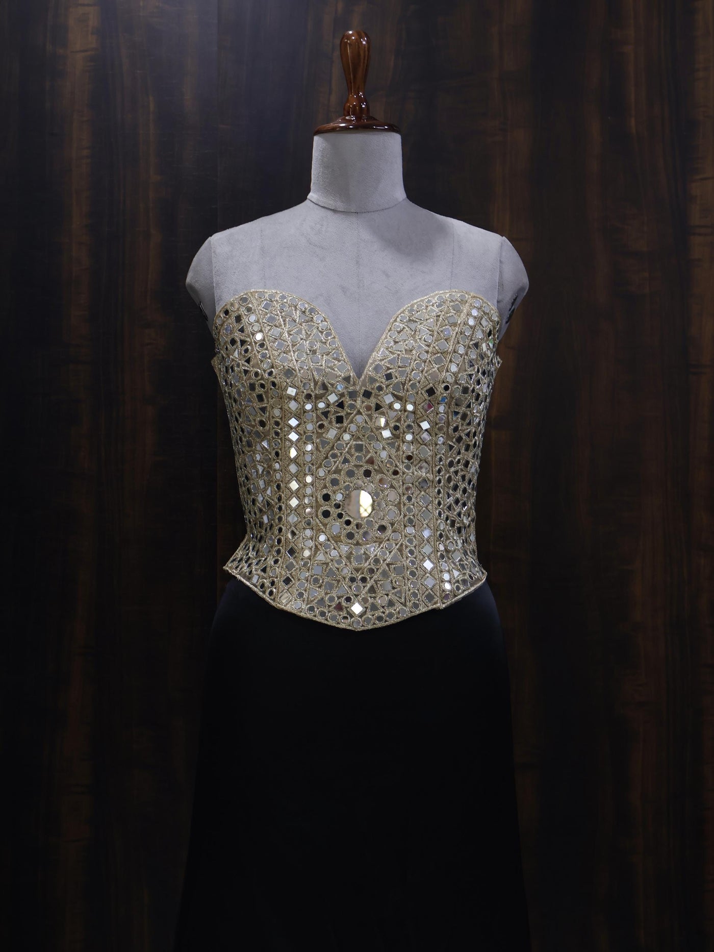 Luxury Gold Mirror Work Corset: Embellished Bustier for Party Wear