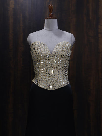 Luxury Gold Mirror Work Corset: Embellished Bustier for Party Wear