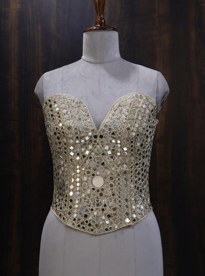 Luxury Gold Mirror Work Corset: Embellished Bustier for Party Wear