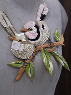 Sparrow Sequin Applique Patch: Hand Embroidered Birds