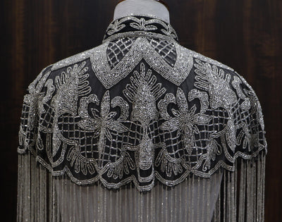 Silver Black Beaded Bridal Cape: Wedding & Evening Cover-Up Shrug