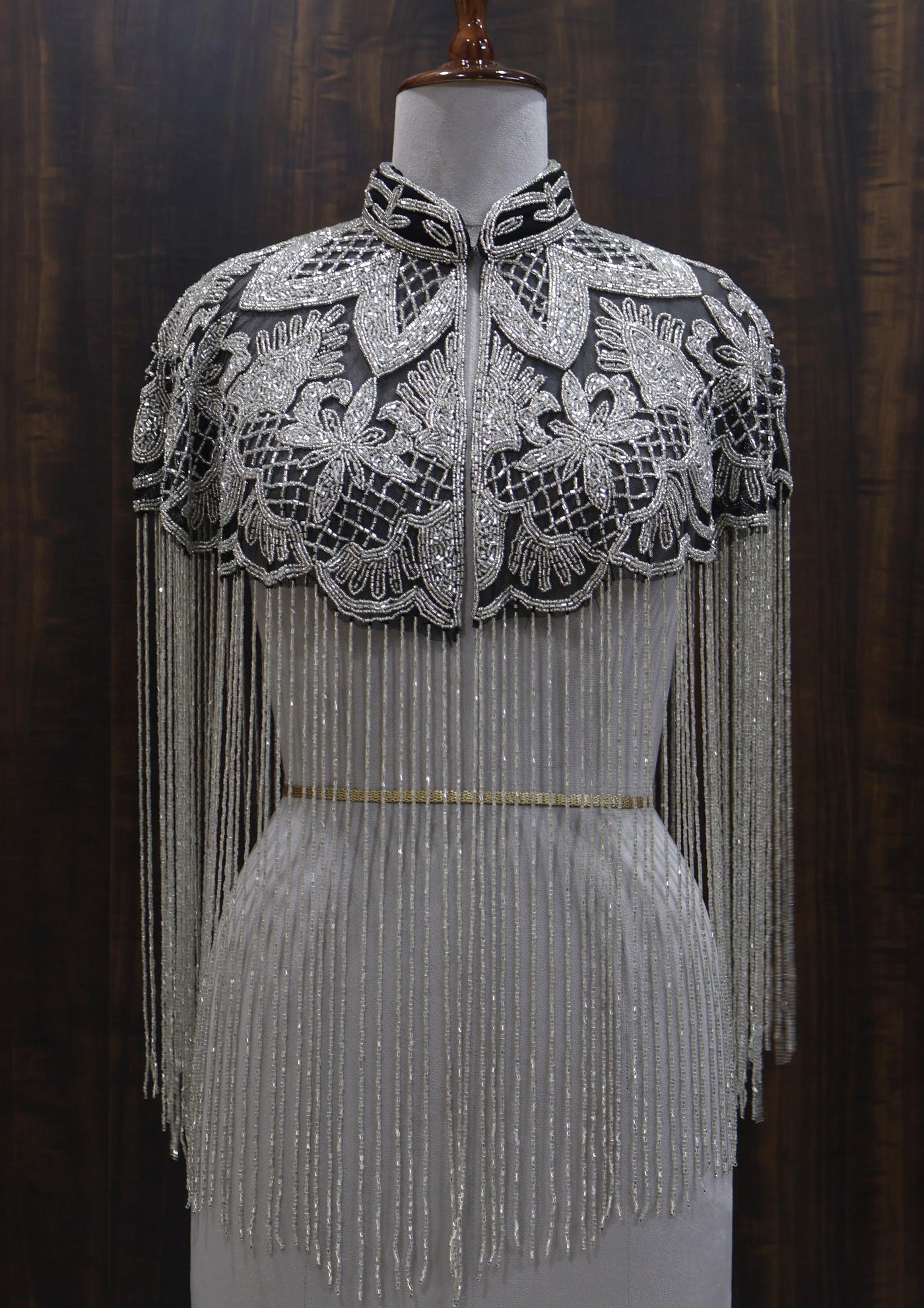 Silver Black Beaded Bridal Cape: Wedding & Evening Cover-Up Shrug