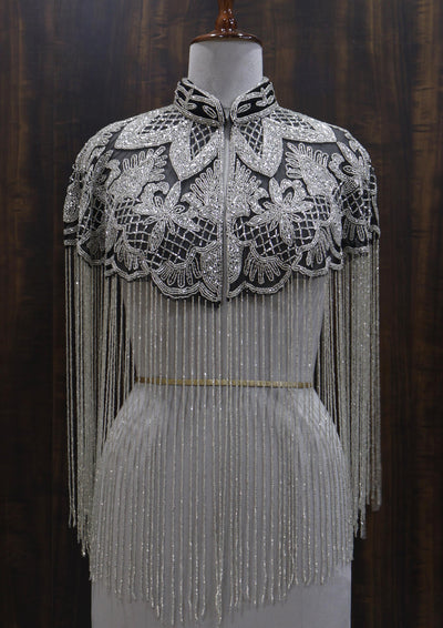 Silver Black Beaded Bridal Cape: Wedding & Evening Cover-Up Shrug