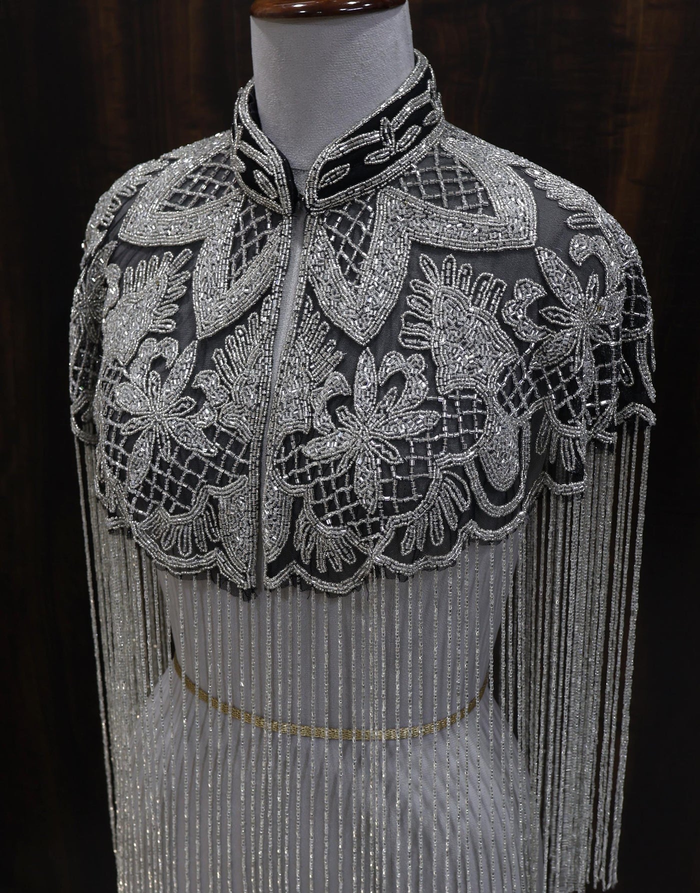 Silver Black Beaded Bridal Cape: Wedding & Evening Cover-Up Shrug