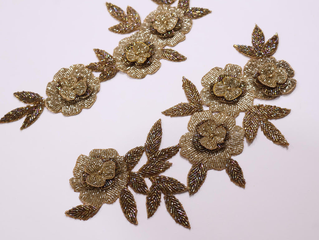 Beaded Cutdana Sew-on Patches Set: Hand Embroidered Appliques