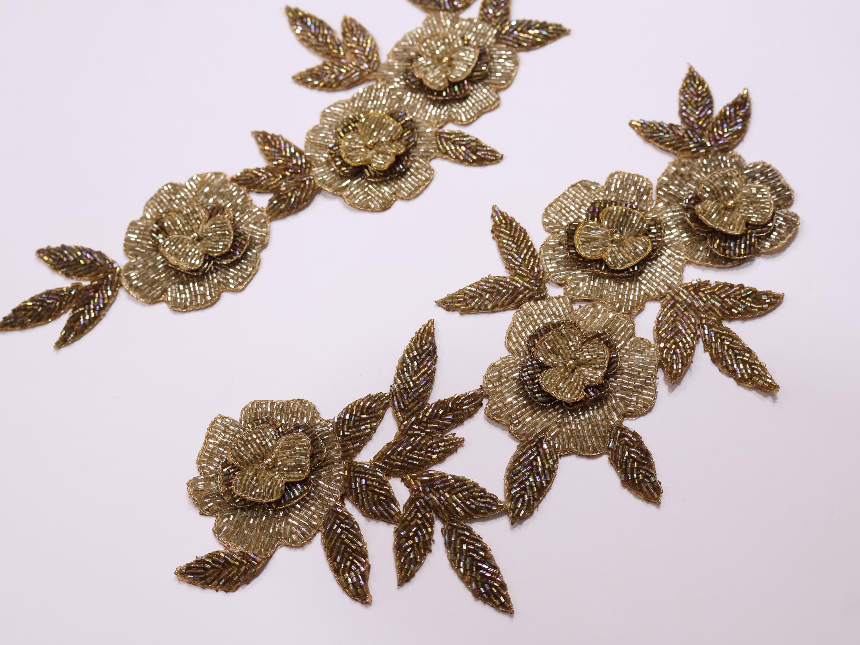 Beaded Cutdana Sew-on Patches Set: Hand Embroidered Appliques