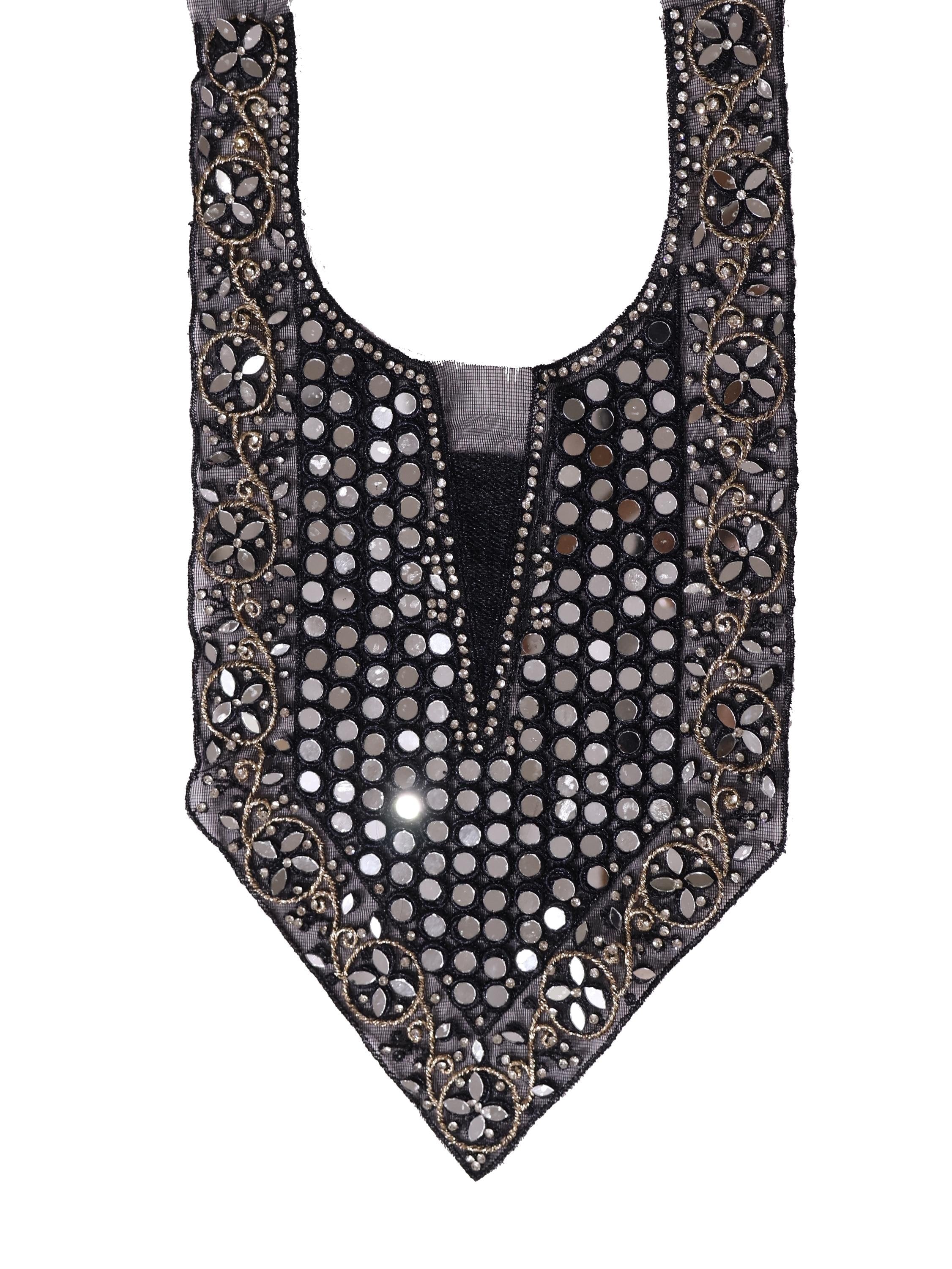 Black Mirror Embellished Neckline Patch: Zari DIY Garment Applique