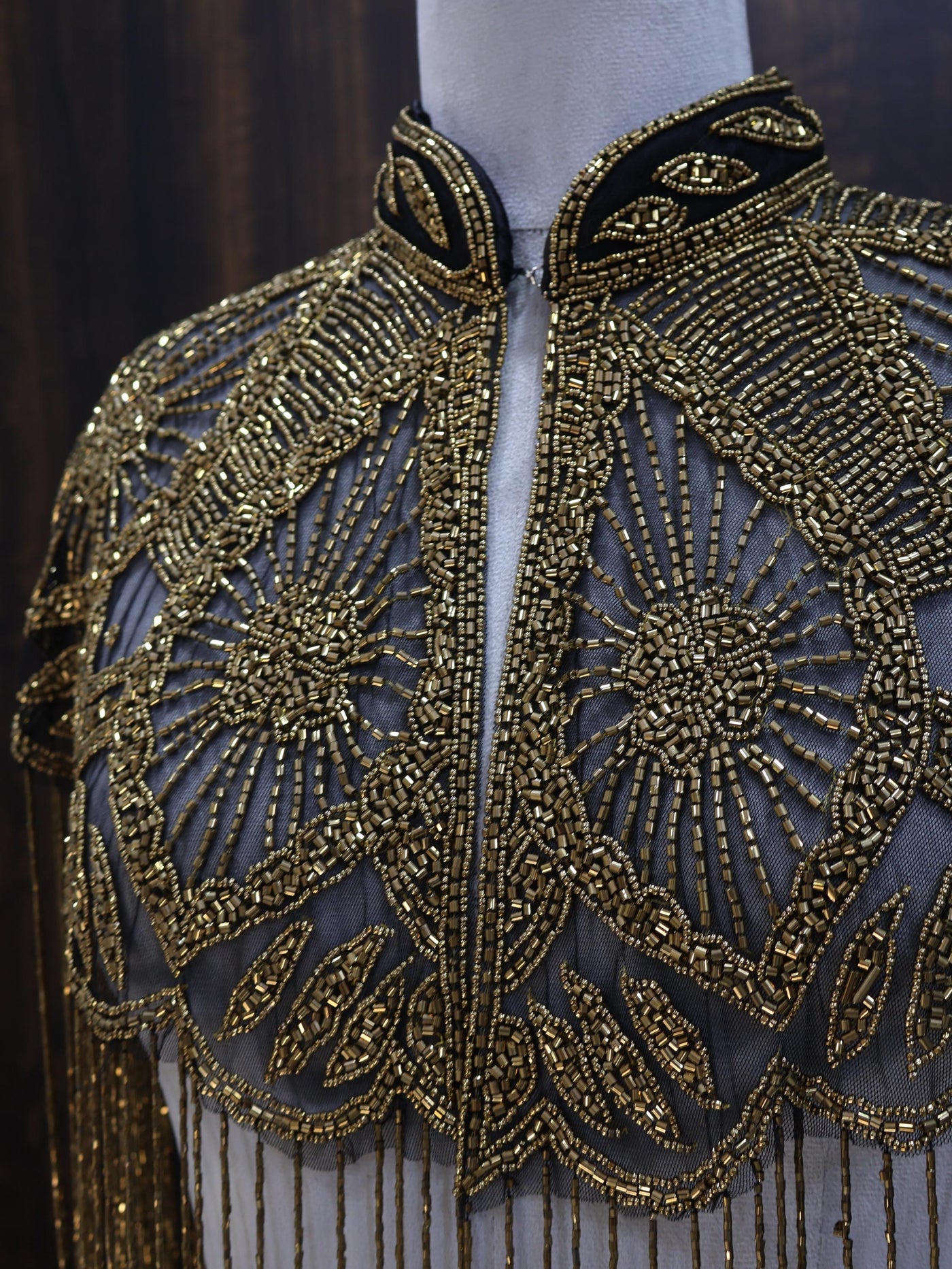 Antique Gold Beaded Bridal Cape: Wedding & Evening Cover-Up Shrug